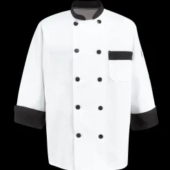 Red Kap Garnish Chef Coat White w/ Black Trim Fashion