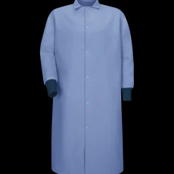 Red Kap Gripper-Front Spun Polyester Pocketless Butcher Coat with Knit Cuffs Light Blue Fashion