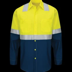 Red Kap Hi-Visibility Long Sleeve Color Block Ripstop Work Shirt - Type R, Class 2 Fluorescent Yellow / Navy Online