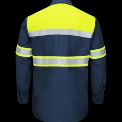 Red Kap Hi-Visibility Long Sleeve Color Block Ripstop Work Shirt - Type O, Class 1 Fluorescent Yellow / Navy New