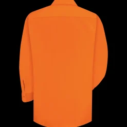 Red Kap Long Sleeve Enhanced Visibility Work Shirt Fluorescent Orange Sale