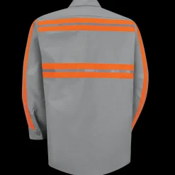 Red Kap Long Sleeve Enhanced Visibility Shirt Grey w/ Orange Visibility Trim Sale