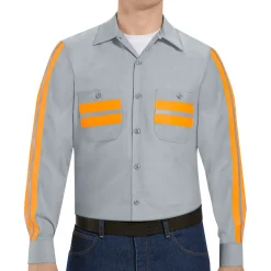 Red Kap Long Sleeve Enhanced Visibility Shirt Grey w/ Orange Visibility Trim Sale