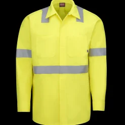 Red Kap Long Sleeve Hi-Visibility Ripstop Work Shirt with MIMIX® + OilBlok, Type R Class 2 Fluorescent Yellow Clearance