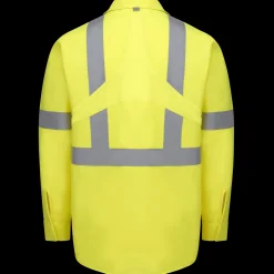 Red Kap Long Sleeve Hi-Visibility Ripstop Work Shirt with MIMIX® + OilBlok, Type R Class 2 Fluorescent Yellow Clearance