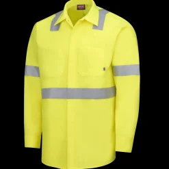 Red Kap Long Sleeve Hi-Visibility Ripstop Work Shirt with MIMIX® + OilBlok, Type R Class 2 Fluorescent Yellow Clearance