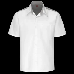 Red Kap Men's Airflow Cook Shirt with OilBlok White with White/Gray Mesh Outlet