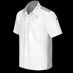 Red Kap Men's Airflow Cook Shirt with OilBlok White with White/Gray Mesh Outlet