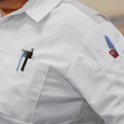 Red Kap Men's Airflow Cook Shirt with OilBlok White with White/Gray Mesh Outlet