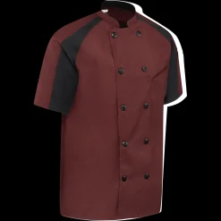 Red Kap Men's Airflow Raglan Chef Coat with OilBlok Merlot Heather with Black Mesh Best