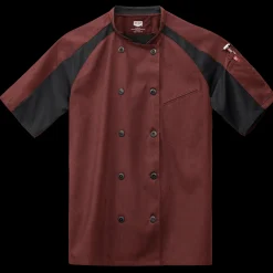 Red Kap Men's Airflow Raglan Chef Coat with OilBlok Merlot Heather with Black Mesh Best