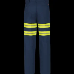 Red Kap Men's Enhanced Visibility Dura-Kap® Industrial Pant Navy w/ Yellow Visibility Trim Hot