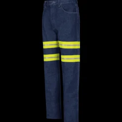 Red Kap Men's Enhanced Visibility Relaxed Fit Jean Denim w/ Yellow Visibility Trim Discount