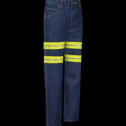 Red Kap Men's Enhanced Visibility Relaxed Fit Jean Denim w/ Yellow Visibility Trim Discount