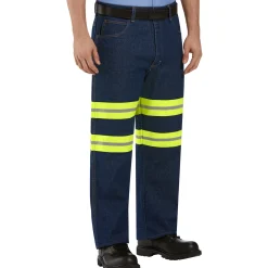 Red Kap Men's Enhanced Visibility Relaxed Fit Jean Denim w/ Yellow Visibility Trim Discount