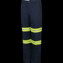 Red Kap Men's Enhanced Visibility Wrinkle-Resistant Cotton Pant Navy w/ Yellow Visibility Trim Hot