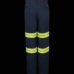 Red Kap Men's Enhanced Visibility Wrinkle-Resistant Cotton Pant Navy w/ Yellow Visibility Trim Hot