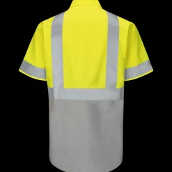 Red Kap Men's High Visibility Short Sleeve Color Block Ripstop Work Shirt - Type R, Class 2 Fluorescent Yellow / Grey Ripstop Online