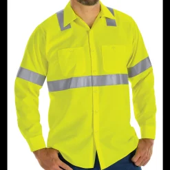 Red Kap Men's Hi-Visibility Long Sleeve Ripstop Work Shirt - Type R, Class 2 Fluorescent Yellow Sale