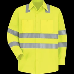 Red Kap Men's Hi-Visibility Long Sleeve Work Shirt - Type R, Class 3 Fluorescent Yellow Fashion