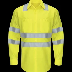 Red Kap Men's Hi-Visibility Long Sleeve Ripstop Work Shirt - Type R, Class 3 Fluorescent Yellow Outlet