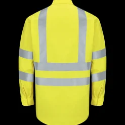 Red Kap Men's Hi-Visibility Long Sleeve Ripstop Work Shirt - Type R, Class 3 Fluorescent Yellow Outlet