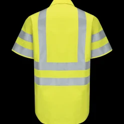 Red Kap Men's Hi-Visibility Short Sleeve Ripstop Work Shirt - Type R, Class 3 Fluorescent Yellow Clearance