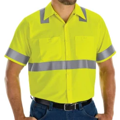Red Kap Men's Hi-Visibility Short Sleeve Ripstop Work Shirt - Type R, Class 2 Fluorescent Yellow Online