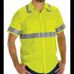 Red Kap Men's Hi-Visibility Short Sleeve Ripstop Work Shirt - Type R, Class 2 Fluorescent Yellow Online