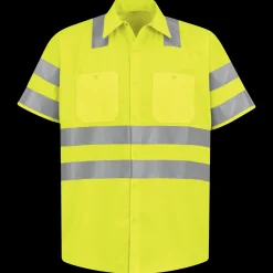 Red Kap Men's Hi-Visibility Short Sleeve Work Shirt - Type R, Class 3 Fluorescent Yellow Fashion