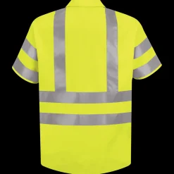 Red Kap Men's Hi-Visibility Short Sleeve Work Shirt - Type R, Class 3 Fluorescent Yellow Fashion