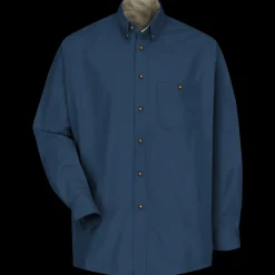 Red Kap Men's Long Sleeve Cotton Contrast Dress Shirt Navy / Cream New