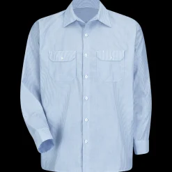 Red Kap Men's Long Sleeve Deluxe Uniform Shirt Blue / White Stripe New