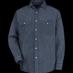 Red Kap Men's Long Sleeve Deluxe  Shirt Denim New