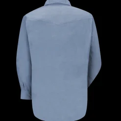 Red Kap Men's Long Sleeve Deluxe Western Style Shirt Light Blue New