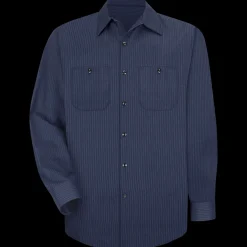 Red Kap Men's Long Sleeve Durastripe® Work Shirt Navy / Light Blue Twin Stripe Fashion