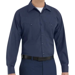Red Kap Men's Long Sleeve Durastripe® Work Shirt Navy / Light Blue Twin Stripe Fashion