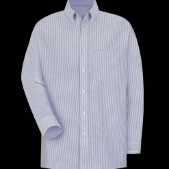 Red Kap Men's Long Sleeve Executive Oxford Dress Shirt Blue / White Stripe New