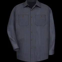 Red Kap Men's Long Sleeve Geometric Microcheck Work Shirt Blue / Charcoal Microcheck Discount
