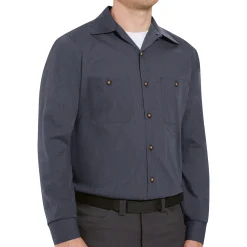 Red Kap Men's Long Sleeve Geometric Microcheck Work Shirt Blue / Charcoal Microcheck Discount