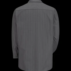 Red Kap Men's Long Sleeve Industrial Striped Work Shirt Charcoal w/ Blue / White Stripe Fashion