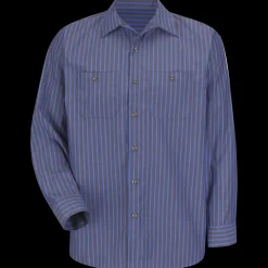 Red Kap Men's Long Sleeve Industrial Stripe Work Shirt Grey / Blue Stripe Sale