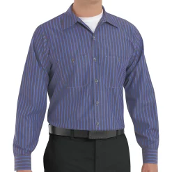 Red Kap Men's Long Sleeve Industrial Stripe Work Shirt Grey / Blue Stripe Sale