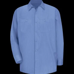 Red Kap Men's Long Sleeve Industrial Stripe Work Shirt Petrol Blue / Navy Stripe Discount