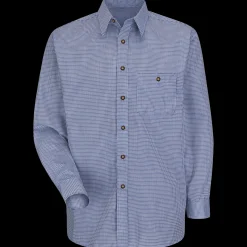 Red Kap Men's Long Sleeve Mini-Plaid Uniform Shirt White / Blue Mini Plaid New