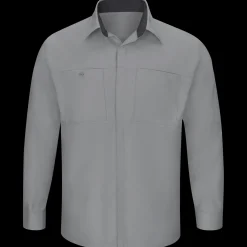 Red Kap Men's Long Sleeve Performance Plus Shop Shirt with OilBlok Technology Light Grey / Charcoal Mesh Best
