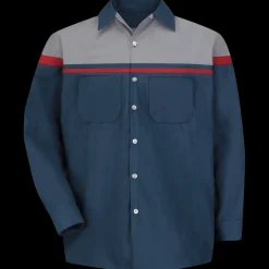 Red Kap Men's Long Sleeve Performance Tech Shirt Navy / Red / Light Grey Hot