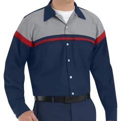 Red Kap Men's Long Sleeve Performance Tech Shirt Navy / Red / Light Grey Hot