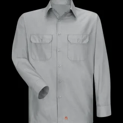 Red Kap Men's Long Sleeve Solid Rip Stop Shirt Grey Fashion