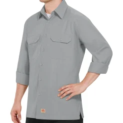 Red Kap Men's Long Sleeve Solid Rip Stop Shirt Grey Fashion